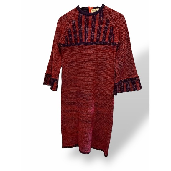 Vintage 100% Wool Knit Dress US Womens Small Red Navy Boho Indie Retro - Picture 16 of 16